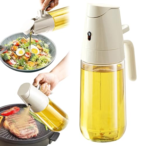 Velvaria 2 in 1 Oil Sprayer and Dispenser Bottle 500ml Oil Glass Mister with Non-Drip Pour Spout for Air Fryer Salad & BBQ Healthy Cooking Gadget (White)