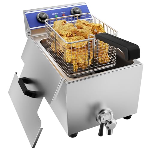 TAIMIKO Friteuse électrique Commerciale en INOX 2500W 6L avec Robinet de Vidange,Minuterie de 60 minutes Friteuse Professionnelle