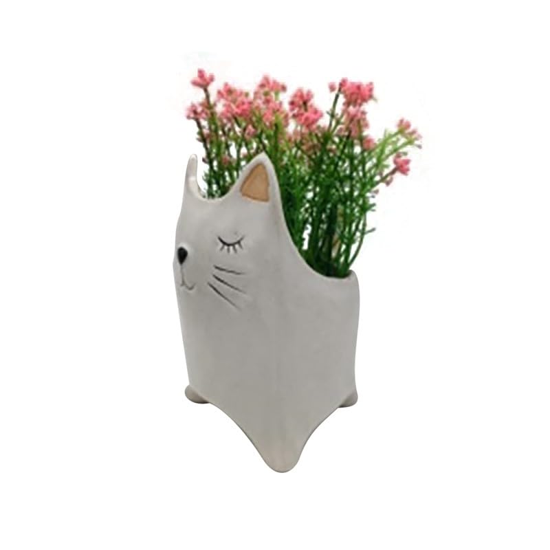Heaven Sends White Ceramic 15cm Cat Shaped Plant Pot, Brown, 13x9.5x15cm