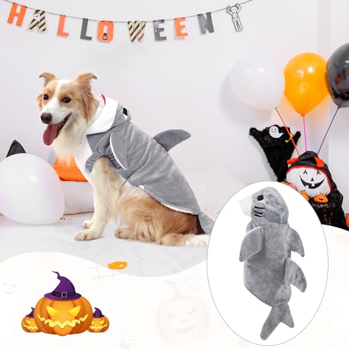 NACOCO Halloween Pet Shark Costume - Dog Cute Clothes Hoodie Cat Warm Outfit Coat Apparel for Small Medium Large Dogs and Cats (Grey, 2XL) - image 2