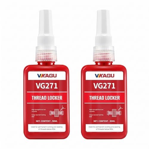 Image of VIKAGU 271 Red High Strength Threadlocker - Medium Viscosity Glue,Easy Infiltrated Thread Lock - Permanent Adhesive for Metal Bolts & Nuts - Quick Cure Formula - 1.69Oz /50ml, 2 Pack