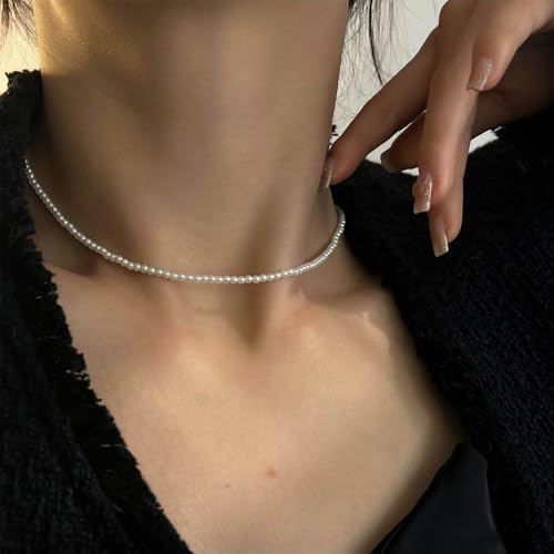Boho Hochzeit Weißer Kleine Perlen Halskette Dünne Zierliche Perle Halsband Anhänger Mini Perlen Kette Braut Minimalistische Perlenbesetzt Choker Zarter Halsreif Niedlicher Vintage Einfache Frauen