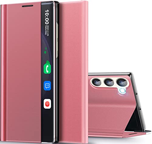 Coque Samsung S23 5G fenêtre transparente protection antichoc rose