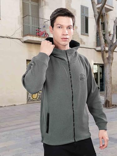 Image of STELLERS Men's Solid Zipper Fleece Hooded Sweatshirt | Regular Fit | Feather Touch Feel | Odour Resistant | Wrinkle Free | Quick Dry | Stretchable | Breathable | Sustainable | Anti-Static