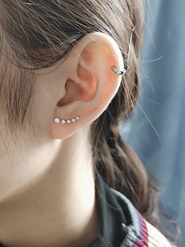 Cubic Zirconia Pave Ear Climber Studs Cartilage Earrings For Women Girls Teens Hypoallergenic 925 Sterling Silver 18G Barbell Piercing Screw Conch Elegant Minimalist Upper Tragus Helix Dainty #TOP3