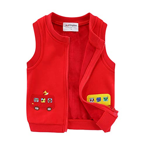 Littlespring Little Girls Quilted Vest With School Bus Fleece Lined Warm Red 5T #TOP12