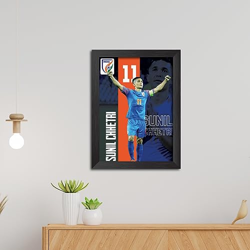 Image of TenorArts Sunil Chhetri Poster Frame Laminated Photo Framed Painting with Matt Finish Black Texture (12 inches x 9inches)