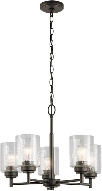 Modern 5-Light Downlight Chandelier with L with Clear Seeded Glass Shade 19.75 inches W X 16 inches H-Olde Bronze Finish Contemporary Chandelier 1 Tier Small 147-Bel-2748783