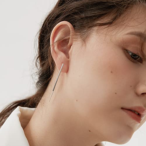 Handmade Curved 925 Sterling Silver Earrings Hypoallergenic Drop Dangle Threader Earrings Minimalist Modern Long Thin Geometric Linear Threader Hoops Earrings For Women Teen Girls #TOP5