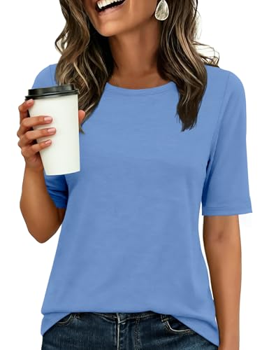 Image of ANRABESS Womens Half Sleeve Tops Crewneck Shirts Basic Fit Work Tee