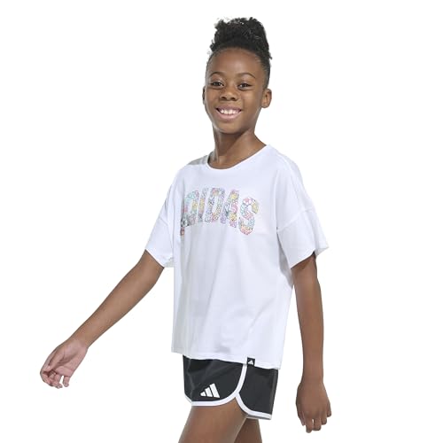 adidas Girls' Short Sleeve Drop Shoulder Graphic Tee Shirt4