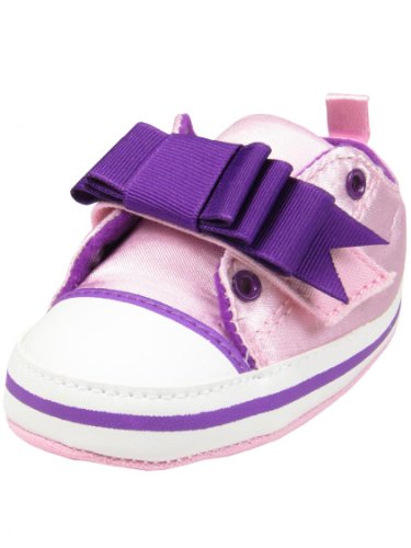 Flapdoodles Baby Girl Laceless Soft Sole Sneakers Crib Shoes with Bow Pink - 4 Infant / 9 Mths-12 Mths