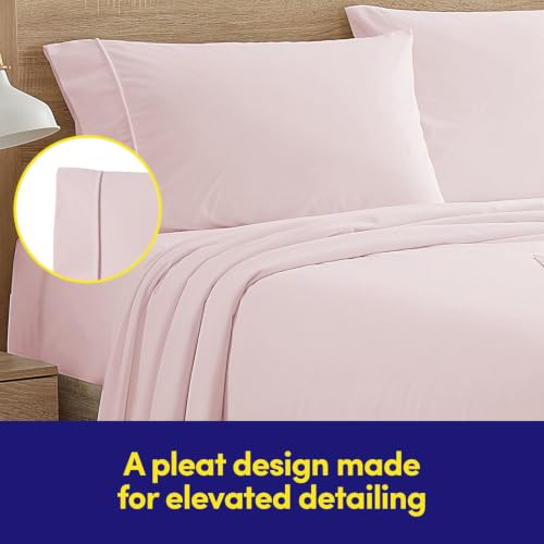 Image of Sweet Home Collection Flannel Sheet Set, Pale Pink King, Deep Pocket Soft Brushed Microfiber All-Season Bedding with Fitted Sheet, Flat Sheet & Pillowcase(s)