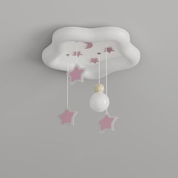 Simple Led Ceiling Light Fixture Modern Children Bedroom Flush Mount Cute Star Ceiling Lamp Cloud Sclose to Ceiling Lamp Nordic Star Decor White Chandelier for Girls Boys Living Room/Pink