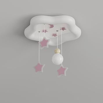 Simple Led Ceiling Light Fixture Modern Children Bedroom Flush Mount Cute Star Ceiling Lamp Cloud Sclose to Ceiling Lamp Nordic Star Decor White Chandelier for Girls Boys Living Room/Pink