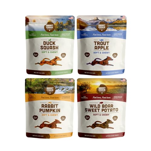 Smart Cookie All Natural Soft Dog Treats - 4 Flavor Variety Pack (5oz Each) - Healthy Dog Treats for Dogs & Puppies with Allergies, Sensitive Stomachs - Chewy, Grain Free, Made in USA