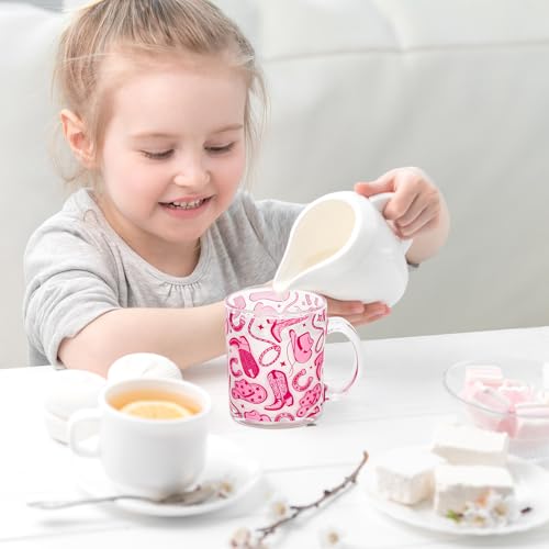Taza de vidrio 12 oz color rosa con diseño vaquero miniatura 6