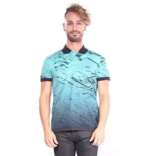 Hugo Boss Regular-fit Polo Paddy 7 with degradé Print 50410616 001 (Medium) Black-Green