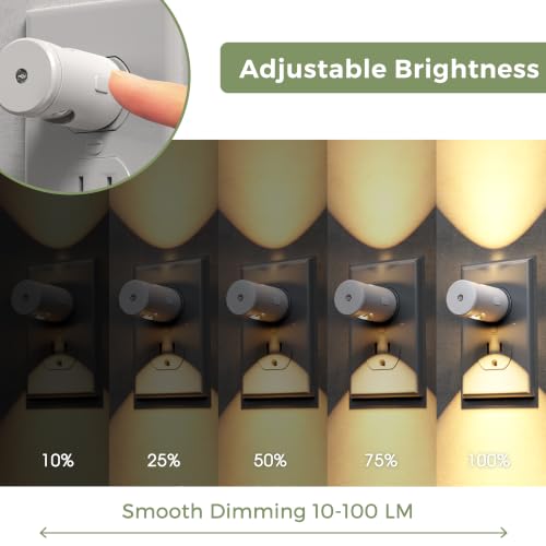 Image of L LOHAS LED Night Lights Plug into Wall, Dimmable Night Light Plug in | 3000K /5000K /Amber, 5 Lever Brightness, Nightlight Dusk to Dawn, 180 Rotatable, Bedroom, Bathroom, Hallway, White, 2Pack