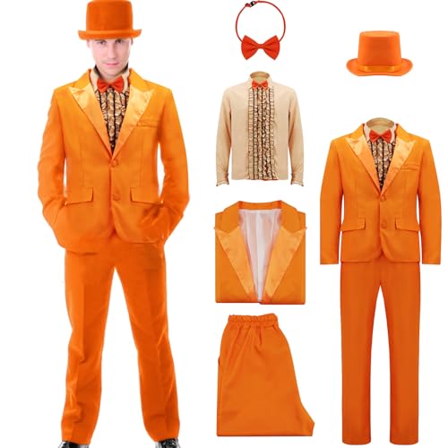 Pmnoyal Dumber Tuxedo Dumb Fun Suits Costumes 80s 90s Tuxedo for Men Halloween Prom Party Costume Lloyd Harry Cosplay L, Orange