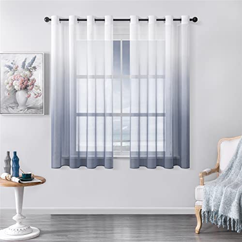 MRTREES 2 Piezas Cortinas Salon Visillos Cortos Translúcida Visillo de Dormitorio Moderno Ventana 140×160cm Visillos Salon Paneles para Habitacion Niños Sala Comedor Baño Azul Alpino Degradado Cover