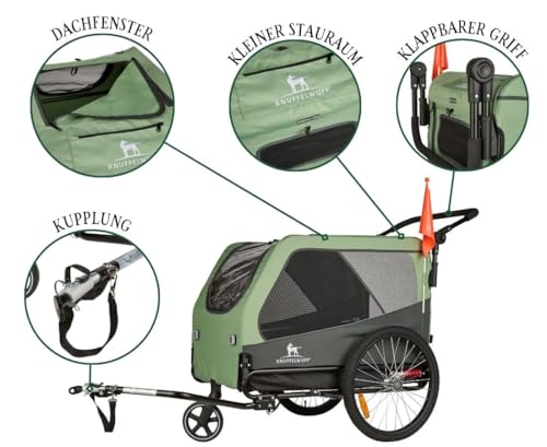 Knuffelwuff Cruvado Hundeanhänger & Buggy | Fahrradanhänger für Hunde bis 45kg | faltbar, leicht & stabil | mit Sicherheitsleine, Reflektoren, Insektenschutz & Universalkupplung