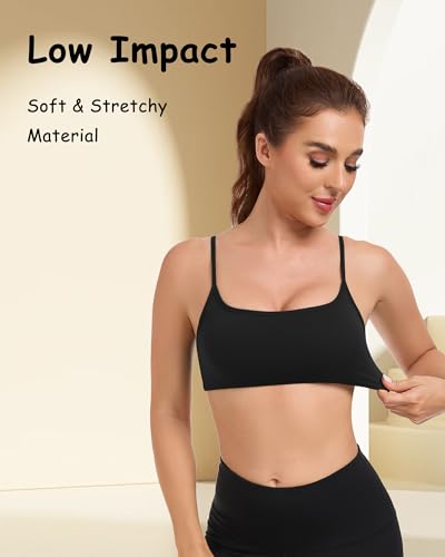 Image of QUOJIZY Sports Bras for Women Open Back Workout Tops for Women Yoga Bra Spaghetti Straps Twist Back