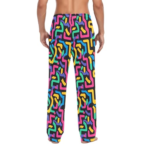 Men's Colorful Maze Pajama Pants with Pockets - Straight Fit Cotton Sleep Bottoms for Lounge & Nightwear#7553