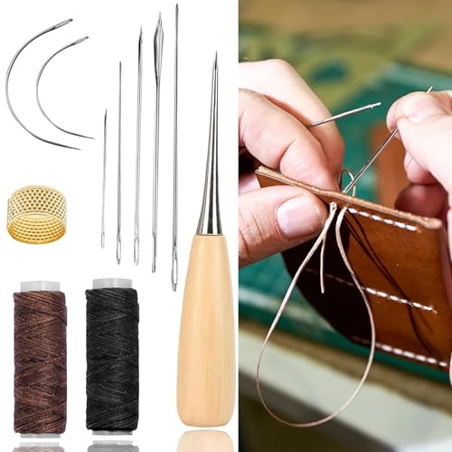 11PCS Leather Repair Kit Leather Sewing Tools Waxed Thread and Needles for Fabric Sewing Upholstery Tools Leather Sewing Kit for Sofas Carpet Furs Sewing