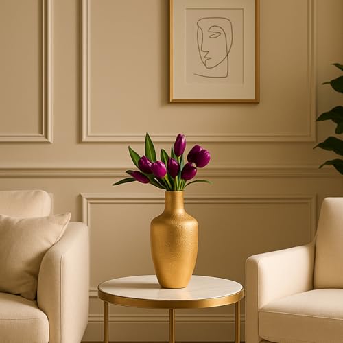 Image of MARKET 99 Metal Flower Vase | Golden Surahi-Shaped Decorative Holder with Crackle Pattern & Matte Finish | Elegant Home Decor for Table, Shelf, Corner, Living Room & Office | Ideal Gift