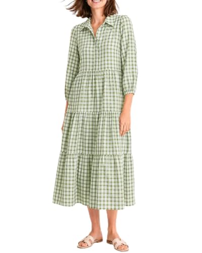 Image of Women Button Down Maxi Shirt Dress Long Sleeve Flowy Tiered Collared Dresses with Pockets