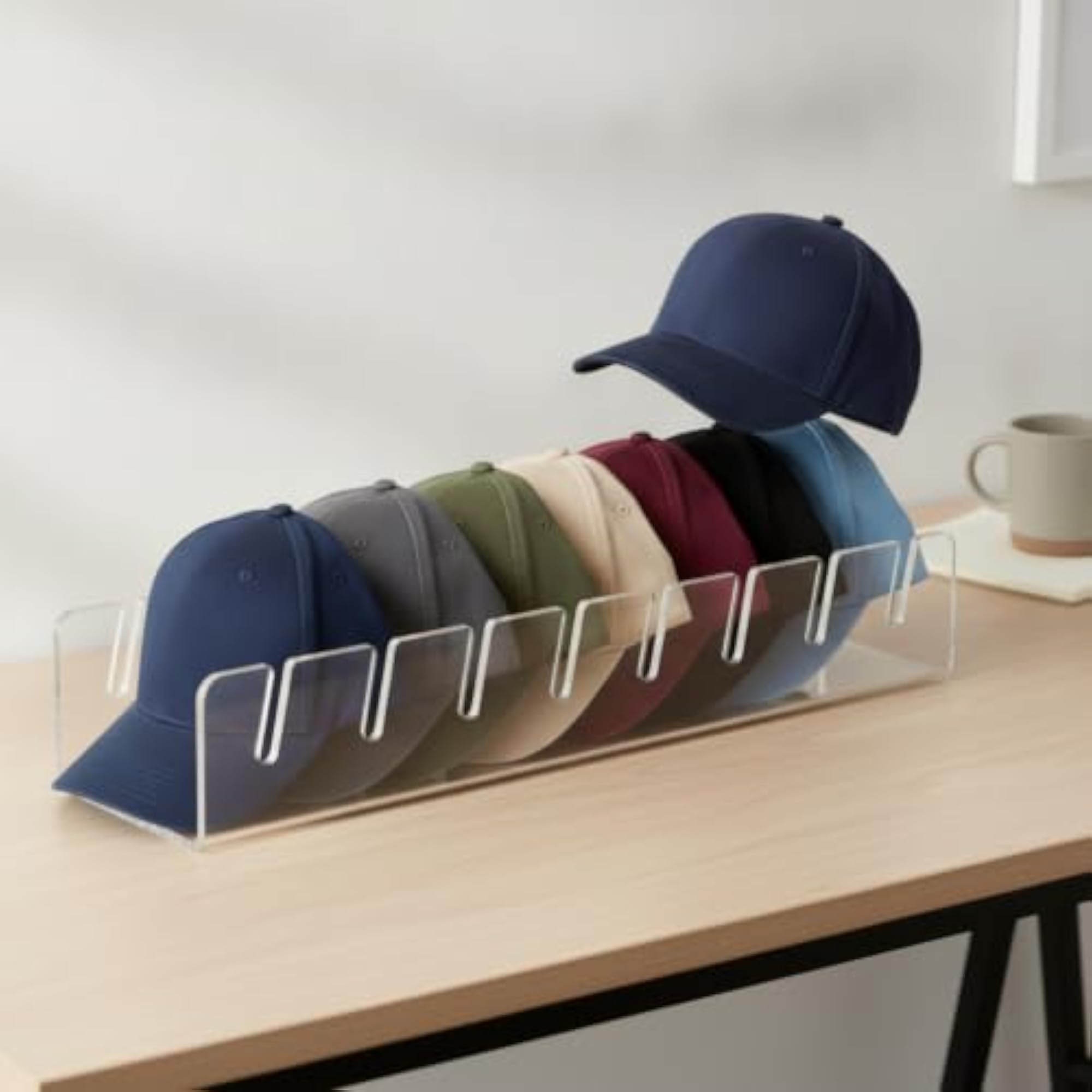 7-Slot Cap Organizer Rack for Baseball Hats, Desktop & Closet Storage
