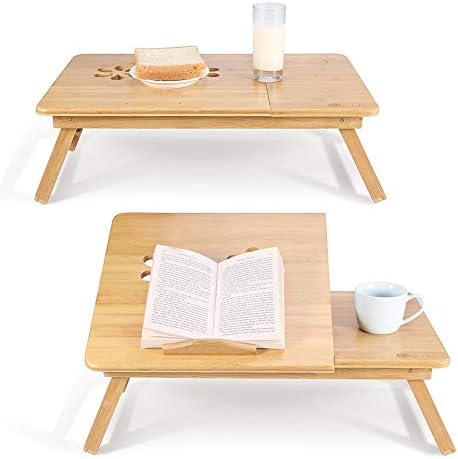 Portable Laptop Tray, Folding Adjustable Laptop Stand Foldable Rack Shelf Dormitory Bed Lap Desk with Hole Cooling Light & Drawer, Book Reading Tray Stand Notebook Breakfast Table for Bed Sofa