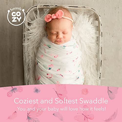 Image of Luxury Rayon from Bamboo Headband & Baby Swaddle for Newborns 0-3 Months, Little Butterfly Newborn Swaddle Blanket for Baby Girls, Hypoallergenic, Breathable & Buttery Soft