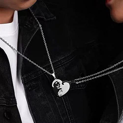 Couple Heart Or Cat BFF Best Friend for Girls Puzzle Friendship Pendant Necklaces,316L Stainless Steel4
