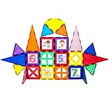PicassoTiles 42 Piece Magnetic Building Blocks with 32pc Tiles and 10pc Click-in Educational Graphic Arts Magnet Construction Toy Set STEM Learning Playset Child Brain Development Stacking Playboard