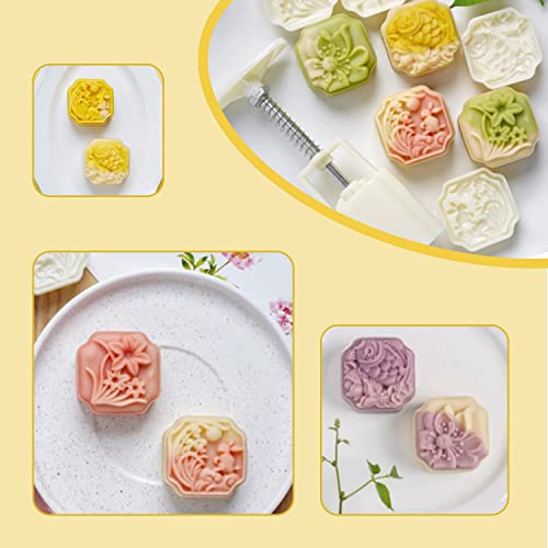 Cute Shaped Diy Mooncake Molds，Mooncake Mold Thickness Adjustable，Hand Press Cookie Dessert Stamp Pastry Decoration Tool (4 Koi Flowers) #TOP3