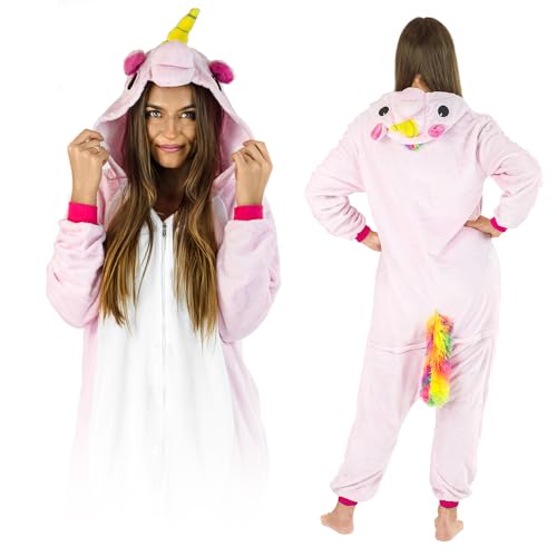 ZOLTA Jumpsuit Onesie für Damen und Herren - Sanft Kuschelig Unisex Pyjama - Warme Schlafanzug - Karneval Kostüm Damen oder Herren - Kostüm Einhorn Motiv
