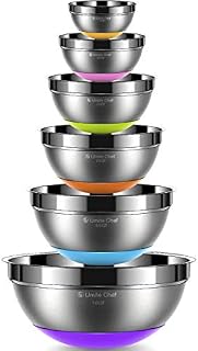 Stainless Steel Mixing Bowls Set of 6, Non Slip Colorful Silicone Bottom Nesting