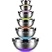 Stainless Steel Mixing Bowls Set of 6, Non Slip Colorful Silicone Bottom Nesting Storage Bowls by Umite Chef, Polished Mirror Finish For Healthy Meal Mixing and Beating (1,1.5, 2.0, 2.5, 3.5, 7 QT)
