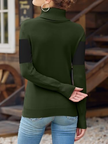 Ybenlow Women Sweaters Color Block Turtleneck Tops Comfy Winter Blouse 2024 Ski Sweaters Tight Knit Outfits Shirts XS-L4