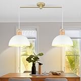 2-Light Pendant Lights for Kitchen Island, White & Gold Dome Shade Pendant Light, Modern Farmhouse Chandelier for Dining Room, Adjustable Hanging Ceiling Light Fixture for Living Room, Bedroom, Foyer