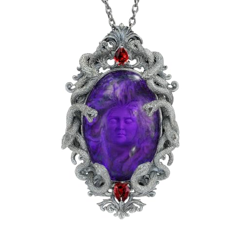 Colgante Medusa gótico de plata 925 y granate, amuleto grande contra la joyería común