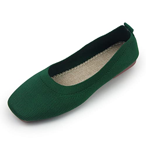Image of RVROVIC Women's Knit Square Toe Ballet Flats, Slip‑On Casual Flat Shoes