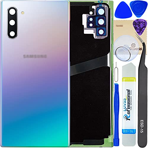 LUVSS for Samsung Galaxy Note 10 SM-N970 N971 Back Glass Replacement Cover + Camera Glass Lens + Repair Manual DIY Tools Kit (Aura Glow)