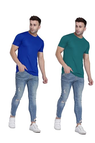 Image of TQH Men Dri Fit Polyester Half Sleeve Round Neck Multicolor t Shirts - Combo Set of 2