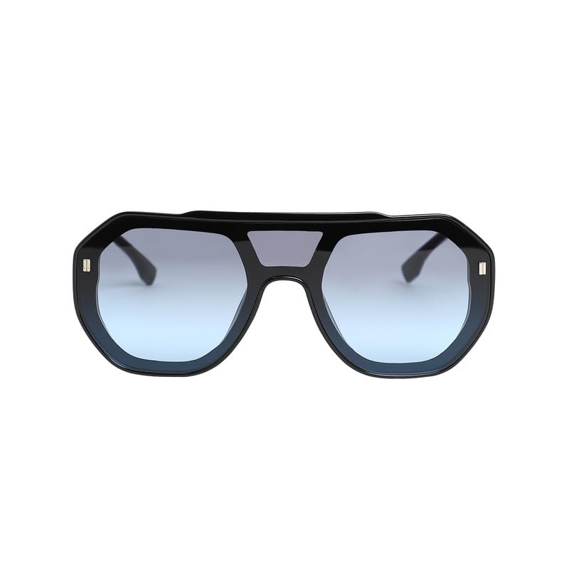Men's The Chalet Curve Shield Sunglasses | Onyx Black Frame | Navy Blue Polycarbonate Lens For Casual Wear | One-Size | Polarized Lens | Polycarbonate Sunglass For Everyday Wear-image-39