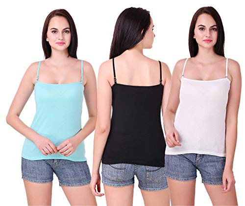 Image of Set of 3 Spaghetti Camisole Vest Top Inner Wear Camis with Adjustable and Detachable Strap (Free 1 Pair Transparent Strap) for Women and Girls