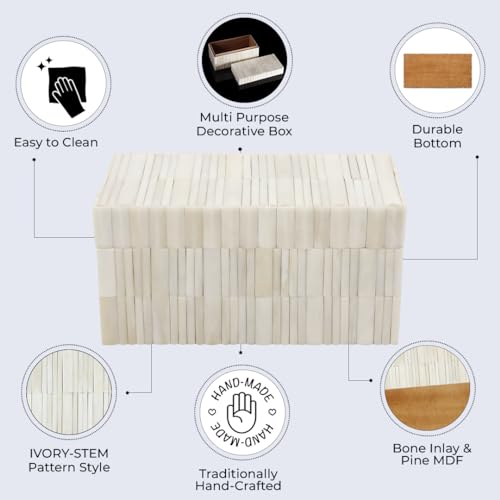 Image of Handicrafts Home Decorative Box - Handmade Jewelry Organizer Box with Lid - Keepsake Box for Home Decor, Jewelry, Accessories, Collectibles - Modern Wooden Storage Box - Stem, 10X5X5 inch