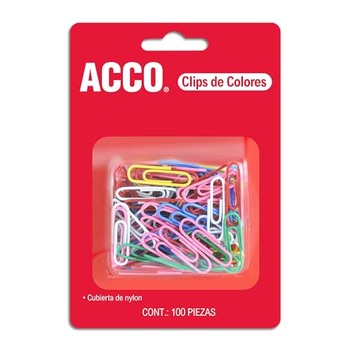 ACCO Vinyl Coated Coloured Paper Clips, 1-1/8-Inch Size, Assorted Colours, Box of 100 Clips (5050572522) image 1